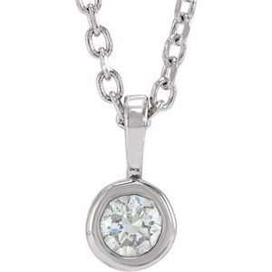 14K White .06 CT Natural Diamond Bezel-Set Solitaire 16-18" Necklace