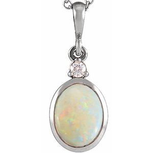 Sterling Silver 5x3 mm Natural White Opal & .02 CT Natural Diamond Cabochon Pendant