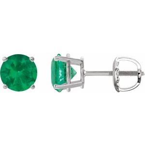 Sterling Silver 7 mm Lab-Grown Emerald Stud Earrings