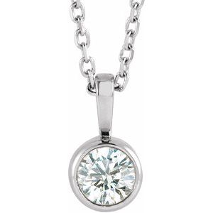 14K White 1/4 CT Lab-Grown Diamond Bezel-Set Solitaire 16-18" Necklace