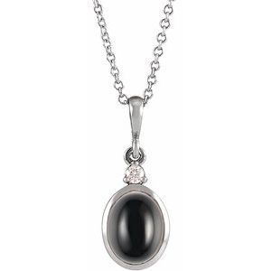 Sterling Silver 12x10 mm Natural Black Onyx & .03 CT Natural Diamond 16-18" Necklace