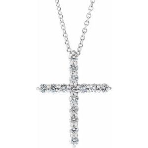 Platinum 3/4 CTW Natural Diamond Cross 16-18" Necklace