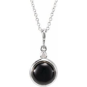Platinum 8 mm Natural Black Onyx & .03 CT Natural Diamond Cabochon 16-18" Necklace
