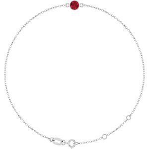 14K White Natural Ruby 6 1/2-7 1/2" Bracelet