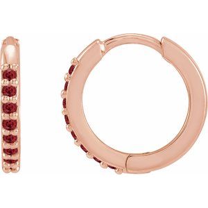 14K Rose Lab-Grown Ruby Hinged 12.5 mm Hoop Earrings