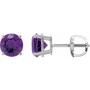 14K White 6 mm Natural Amethyst Stud Earrings