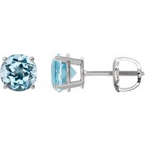 Platinum 6 mm Natural Sky Blue Topaz Stud Earrings