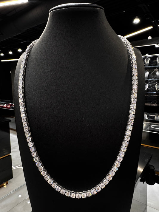 Solid gold lab diamond tennis chain with 50 pointer stones displayed against a clean background