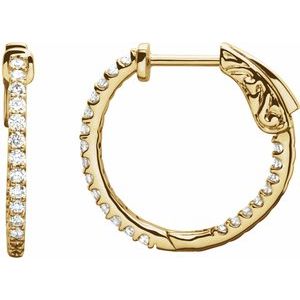 14K yellow gold inside-outside hoop earrings with 1/2 carat total weight of lab-grown diamonds for all-around sparkle