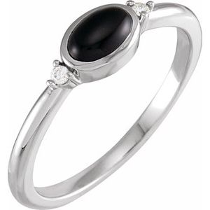 Platinum 6x4 mm Round Natural Black Onyx & .03 CTW Natural Diamond Ring