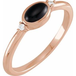 14K Rose 5x3 mm Round Natural Black Onyx & .03 CTW Natural Diamond Ring