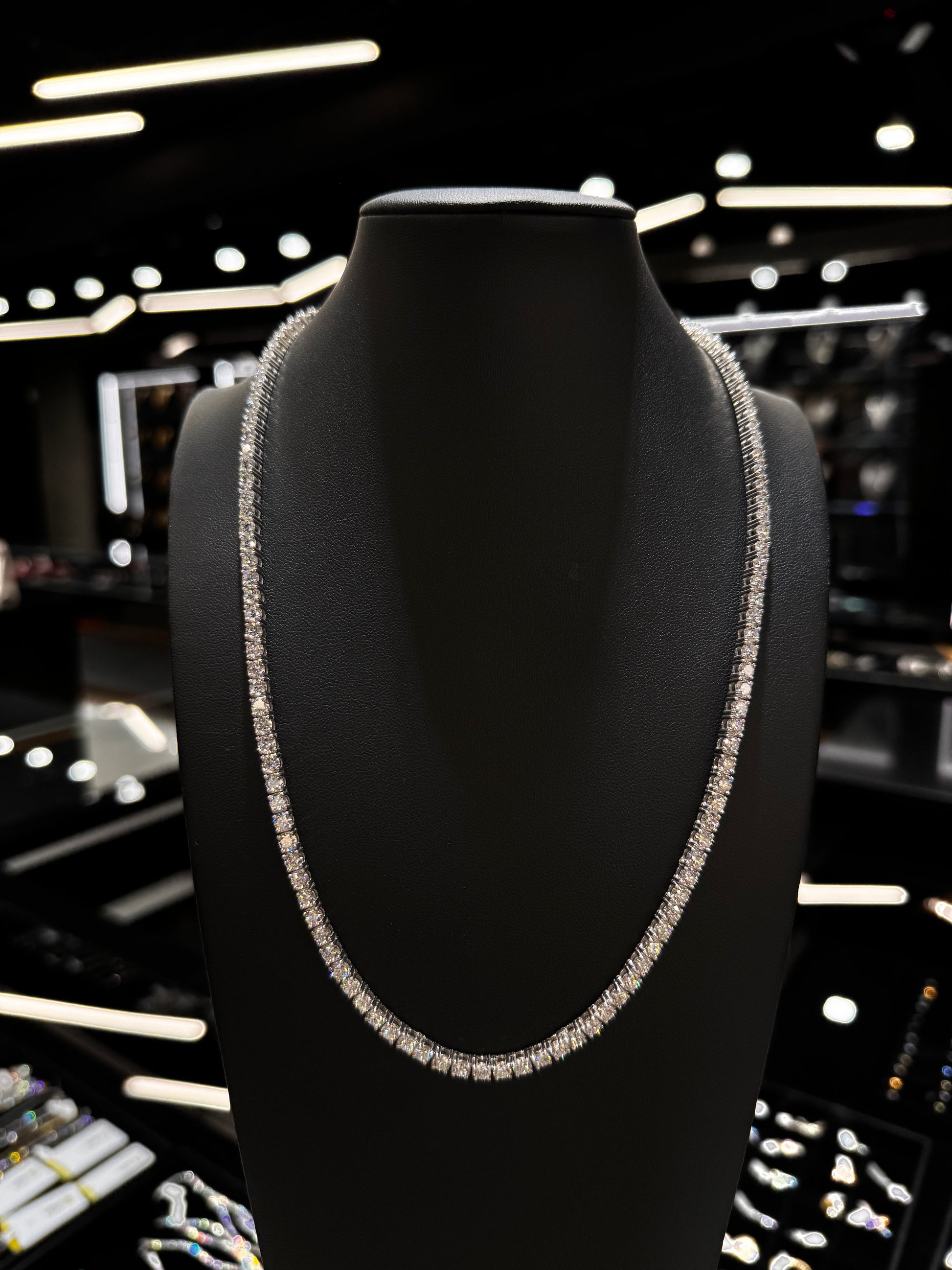 .925 silver 15 pointer lab diamond tennis chain with brilliant shine displayed against a clean background.