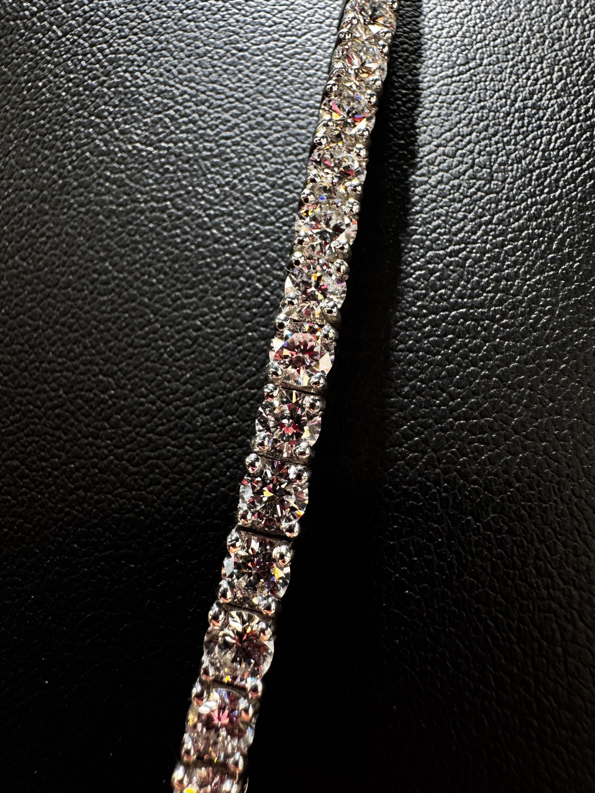 Close-up view of .925 silver 15 pointer lab diamond tennis chain highlighting the sparkle and detailed craftsmanship.