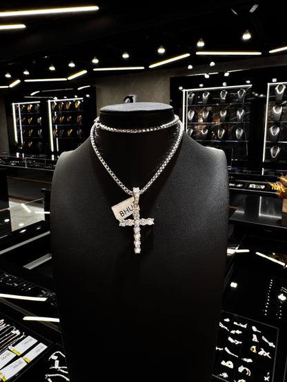 Solid gold 40 pointer lab diamond cross pendant with radiant shine displayed on a clean background