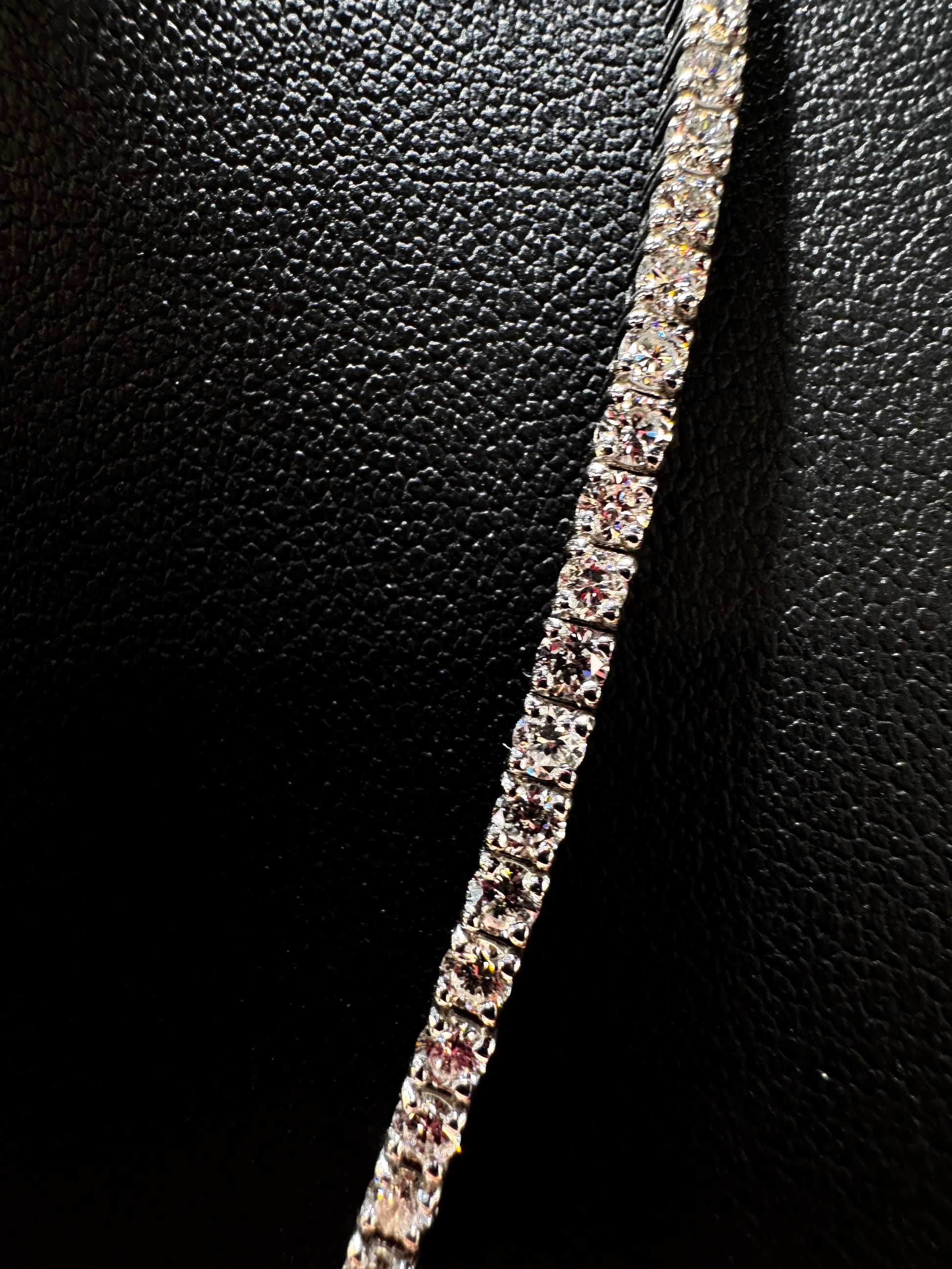 Close-up of .925 silver 5 pointer lab diamond tennis chain showing detailed craftsmanship and sparkling lab diamonds