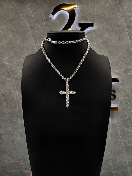 “14K gold cross pendant featuring 35-point round diamonds in a sleek, balanced layout. A refined blend of faith and fashion, perfect for daily wear.”